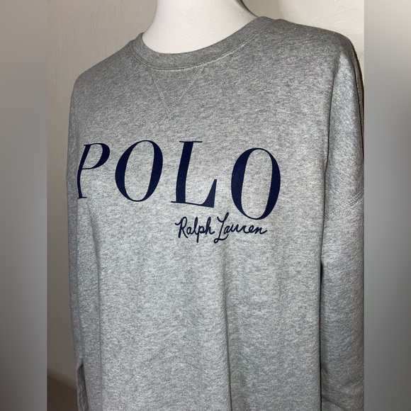 New! Polo Ralph Lauren New Logo Gray/Navy Fleece Sweatshirt Dress Womens Large🤍 - Picture 3 of 10